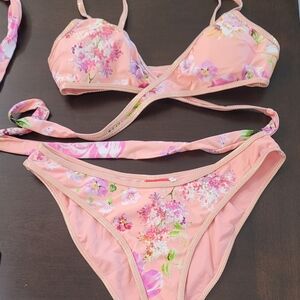 River Island Pink Floral Wrap Bikini Set